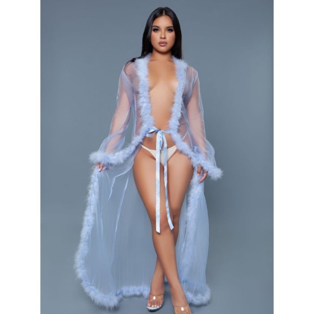NWT Periwinkle Fur Lined Full Length Robe